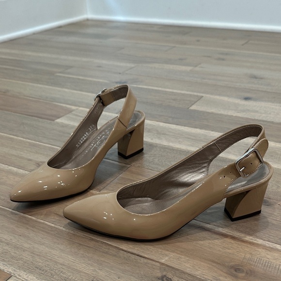 AGL patent leather almond Beige Slingback Heels - Picture 1 of 10